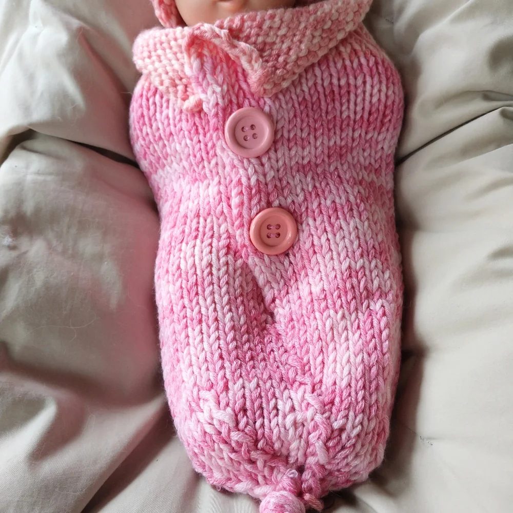 Baby Cocoon Pink Photo Prop Hand Crafted Knit One Piece Heirloom